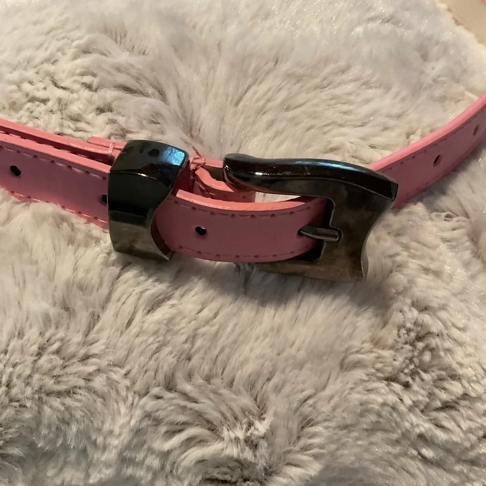 Pink Faux Leather Belt with Onyx Buckle